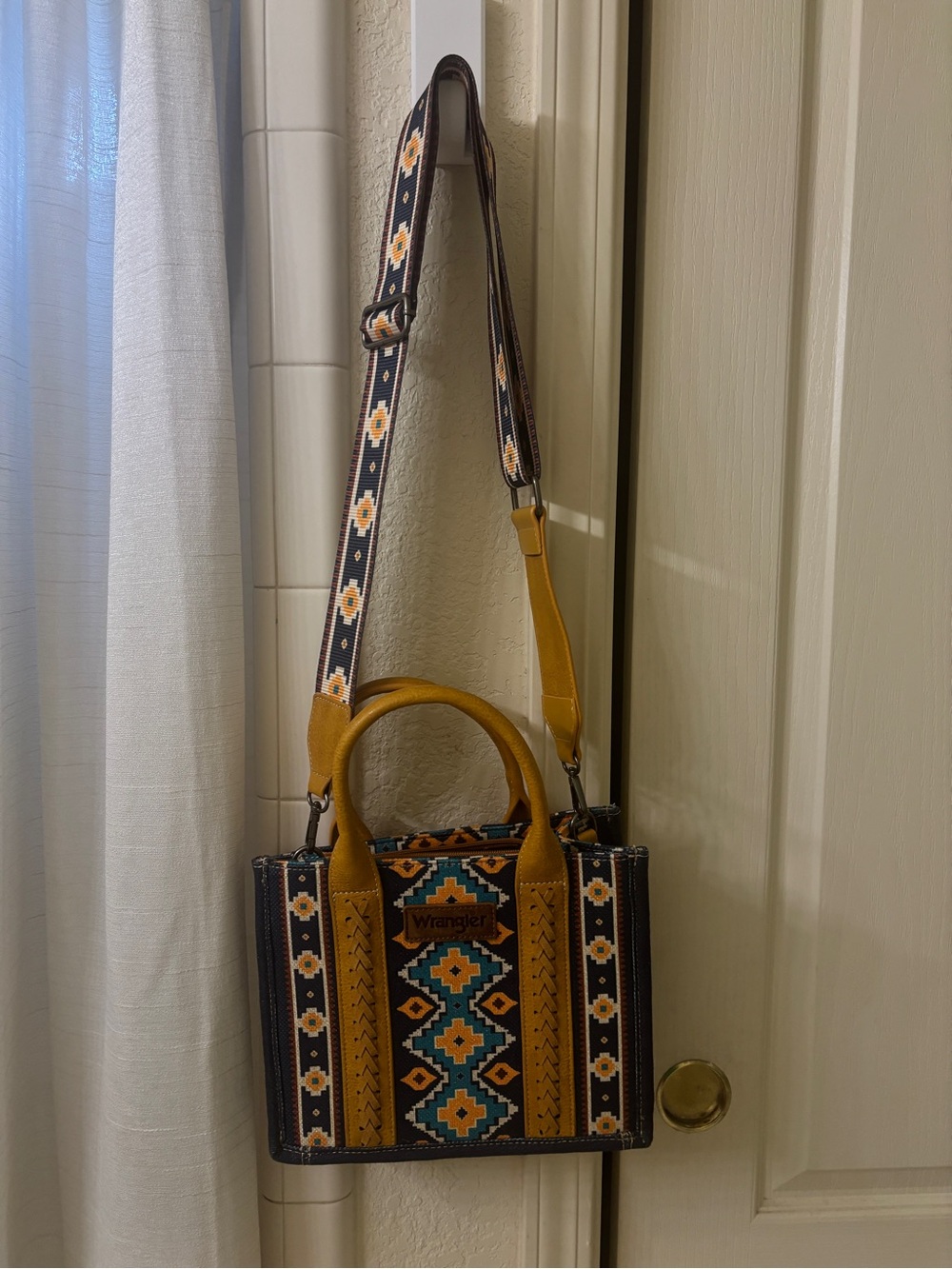 Wrangler Mustard & Teal Aztec-Pattern Crossbody Bag